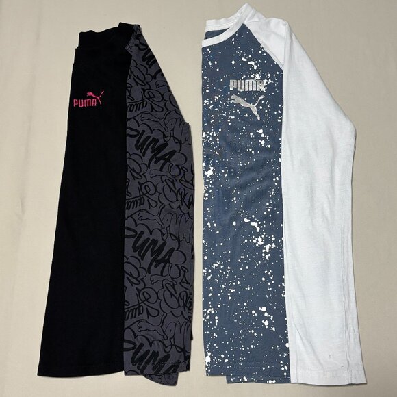 Puma Girls Long Sleeve Shirts Lot of 2 Size L 12-14 Black & Blue Graphic Logo - Picture 1 of 15